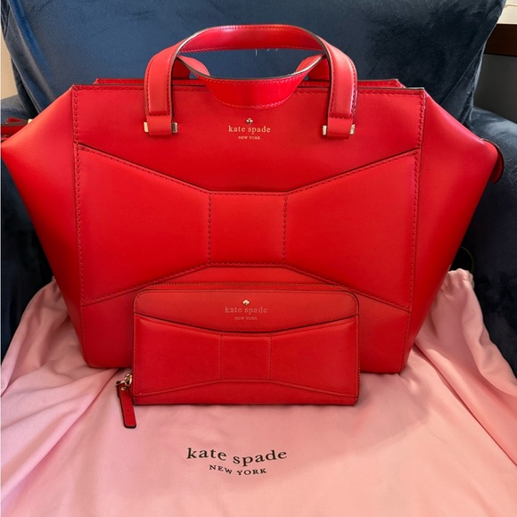 Kate spade 2 park avenue Beau bag & Lacey wallet maraschino red - Picture 1 of 16